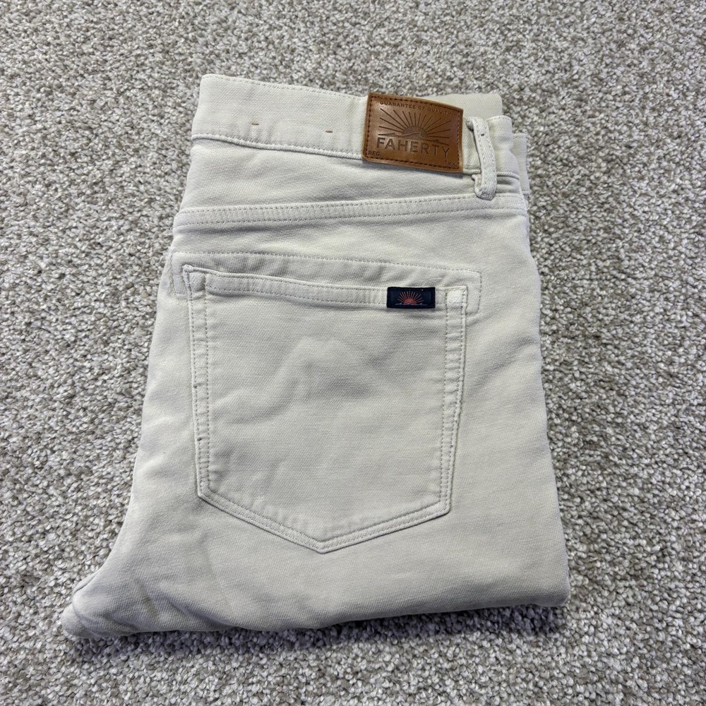 Faherty Stretch Terry Jeans Mens 32x30 Beige Light Wash Straight Denim Pants